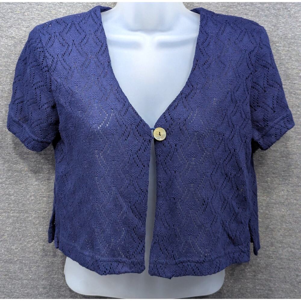 Vintage RABBIT RABBIT RABBIT Womens Sweater- Blue, 1-Button Shrug, Cropped, 6